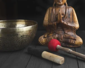 Tools for meditation - tibetan singing bowl, sticks, statue of buddha. Translation text on bowl: om mani padme hum
Say "Thanks" via PayPal :)